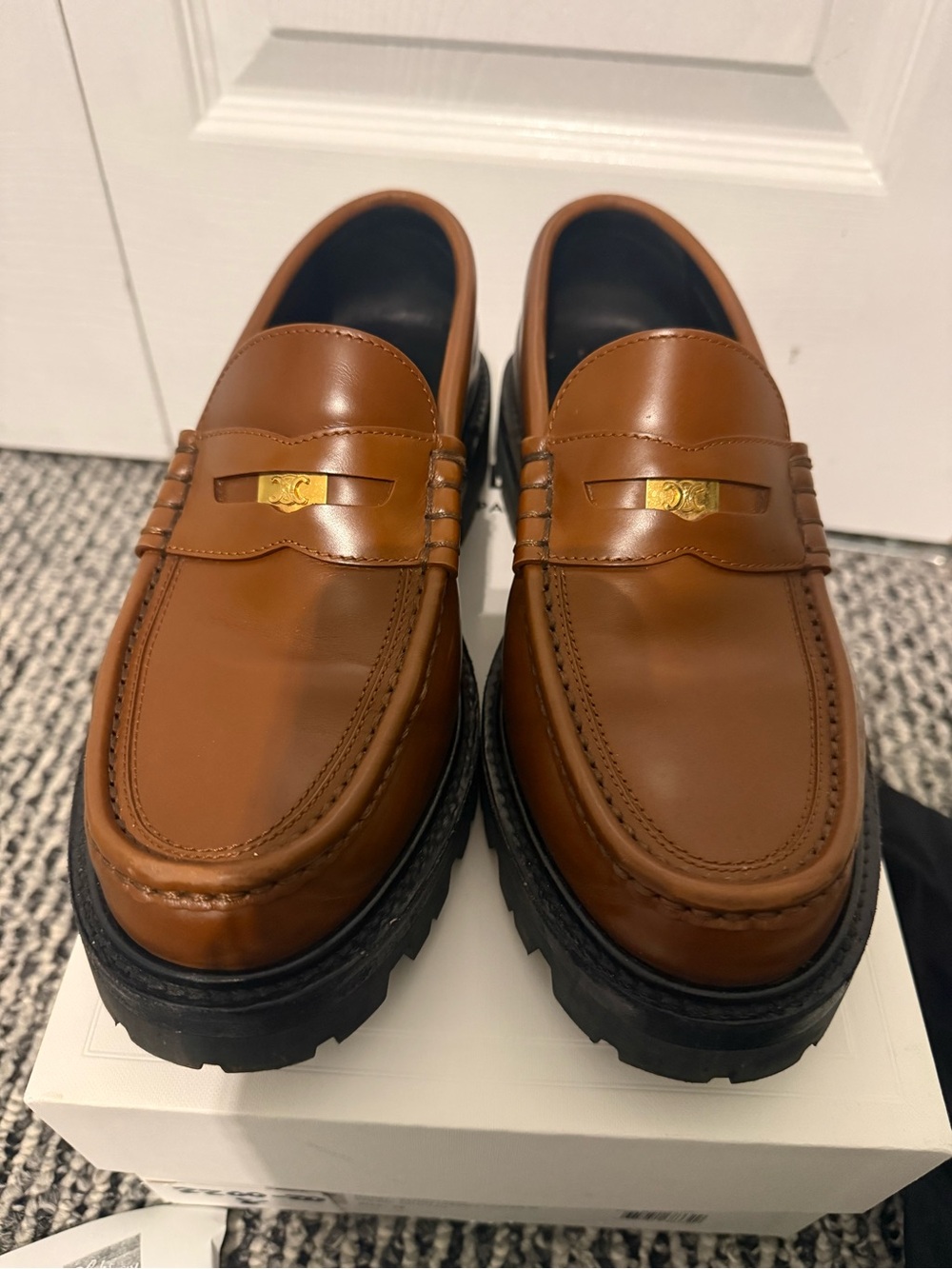Celine Tan Leather Penny Loafers with Gold Thriomphe size 38 US 8 w/receipt - Picture 6 of 13